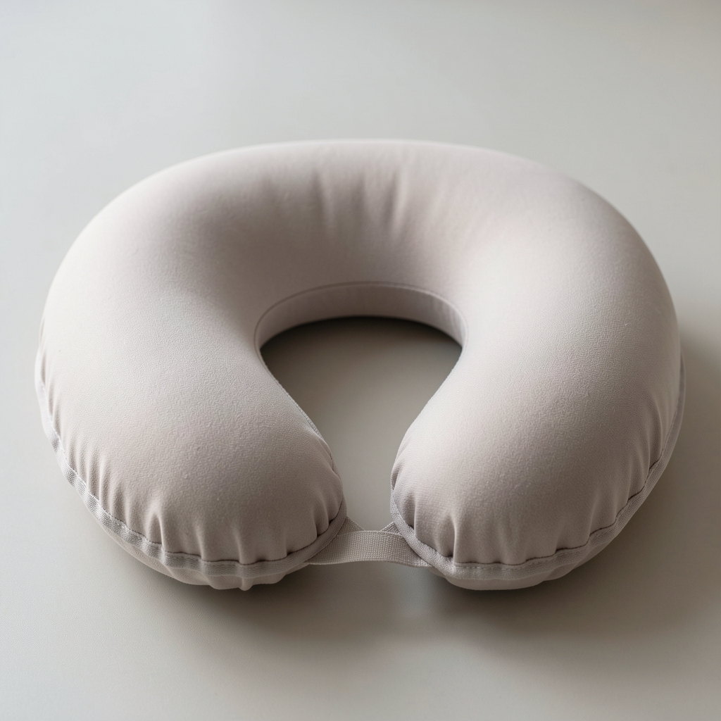 Almohada de viaje cervical en forma de U color gris perla con tejido de memoria viscoelástica y funda lavable