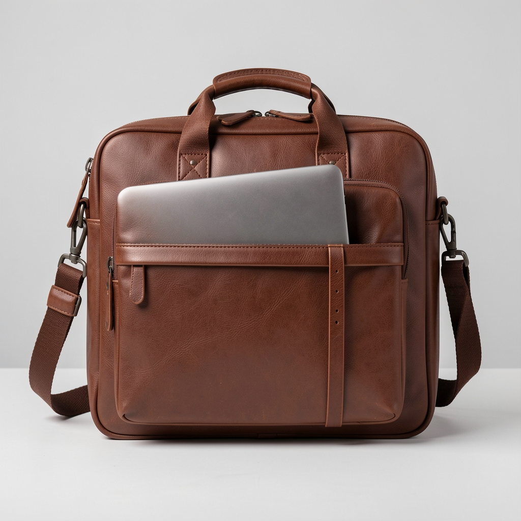 Maletín de cuero legítimo marrón chocolate para hombre con compartimento acolchado para laptop 15 pulgadas, bolsillos laterales y asa de transporte reforzada