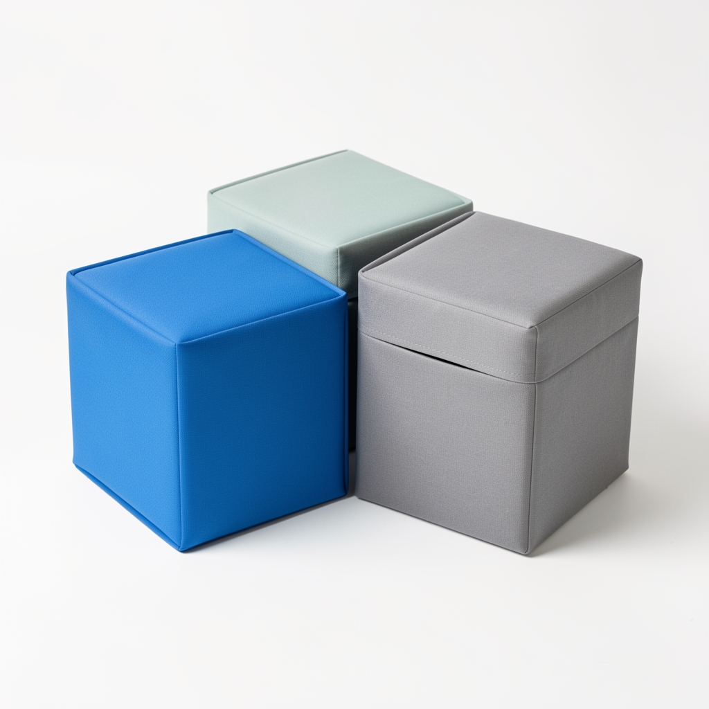 Set de organizadores de viaje tipo cubos en colores azul y gris sobre fondo blanco limpio