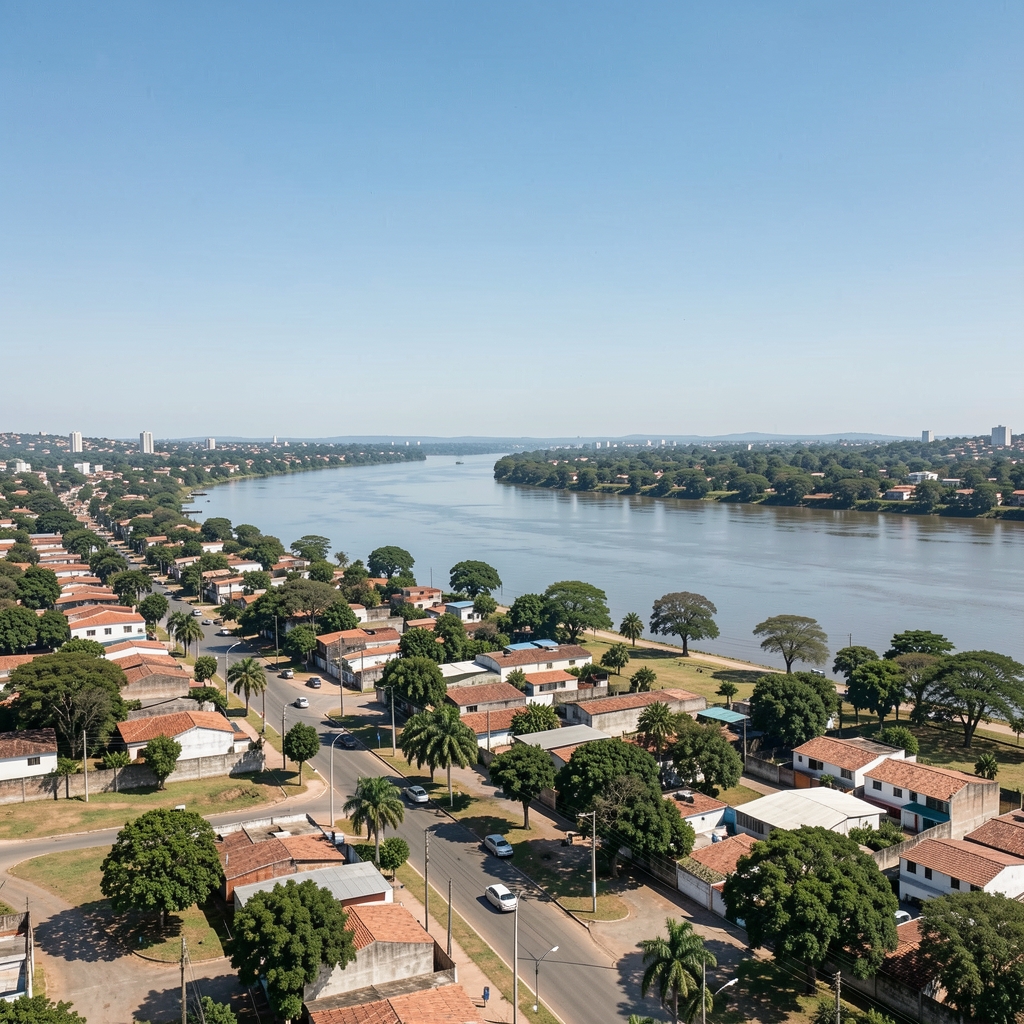 Vista panorámica de la Costanera de Posadas, Misiones, Argentina, con el río Paraná al fondo y cielo despejado