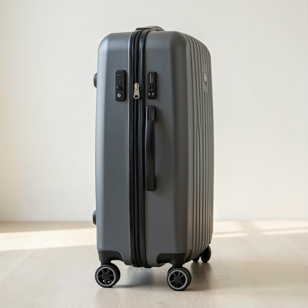 Vista lateral de la valija Samsonite mostrando el sistema de ruedas dobles 360 grados