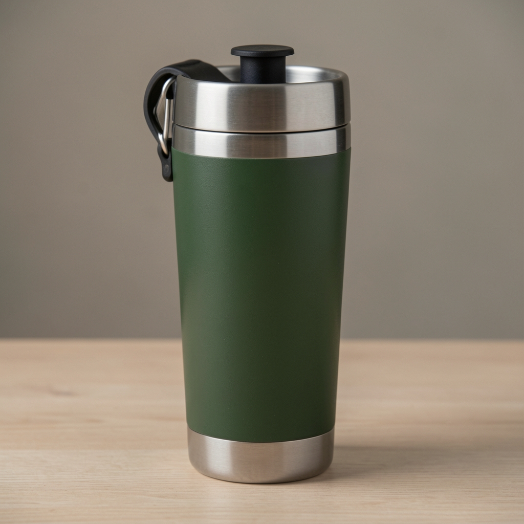 Termo Stanley Classic de acero inoxidable color verde cazador 1 litro con tapa-vaso, conserva bebidas calientes hasta 24 horas y frías hasta 36 horas